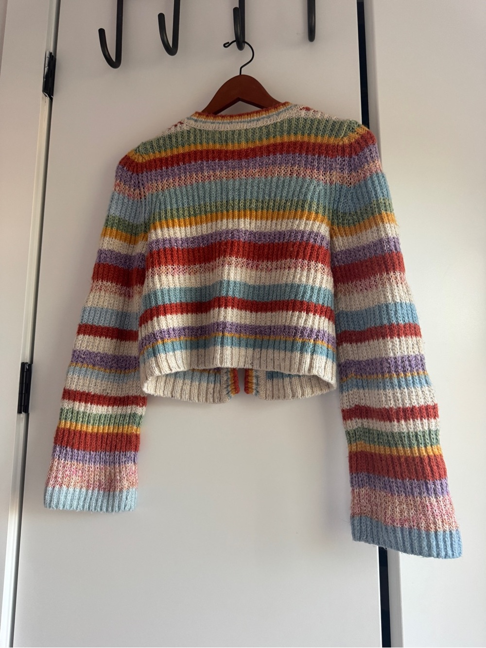 Anthropolgie Pilcro Multi-Stripe Knit Cardigan in Cream, Blue, Red, Yellow - Picture 2 of 3